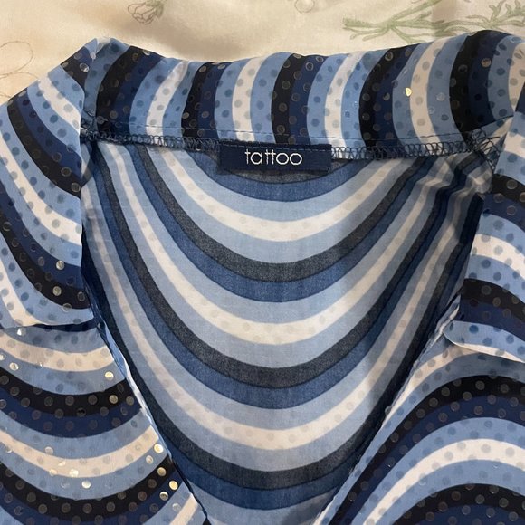 90s Psychedellic blue collared sleeveless blouse - Picture 12 of 14